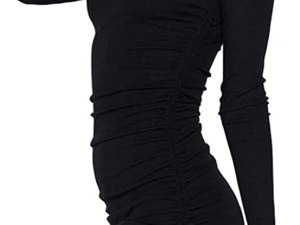 MiiVoo Women's Sexy Club Ruched Long Sleeve Drawstring Mini Bodycon Dress