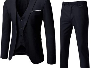 WULFUL Men’s Suit Slim Fit One Button 3-Piece Suit Blazer Dress Business Wedding Party Jacket Vest & Pants