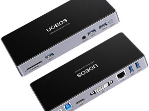 UOEOS USB 3.0 Universal Docking Station Dual Monitor for Windows, Chrome OS, Mac OS USB 3.0 HUB HDMI and DVI 3.5mm Audio Jack Port, SD TF Card Reader, Gigabit Ethernet, Audio&Mic,laptop docking sation