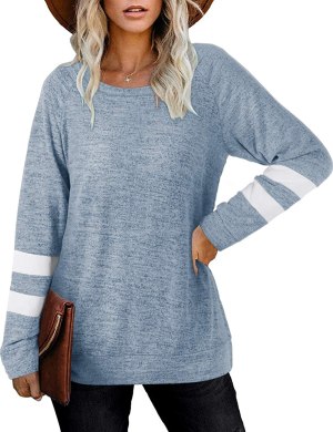 NSQTBA Womens Crewneck Sweatshirts Color Block Long Sleeve Sweaters ...