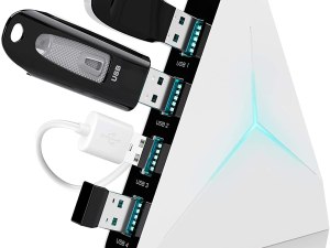 USB Hub 3.0 Vertical Data Hub with Long Cord - 4 Port Black & White Charger Splitter USB Extension Cable - Extra USB Ports for Devices Such as Xbox One PS4 PS5 Mac PC Laptop Desktop