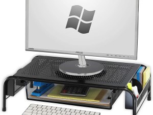SimpleHouseware Metal Desk Monitor Stand Riser with Organiser Drawer