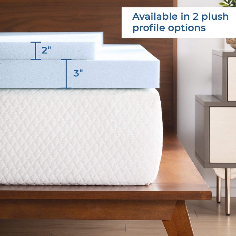 Linenspa 2 Inch Gel Infused Memory Foam Mattress Topper, Full, Blue