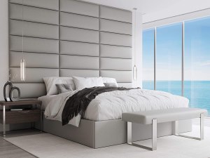 Vänt Upholstered Wall Panels - Queen/Full Size Wall Mounted Headboards - Vintage Leather Light Grey - Pack of 4 Panels
