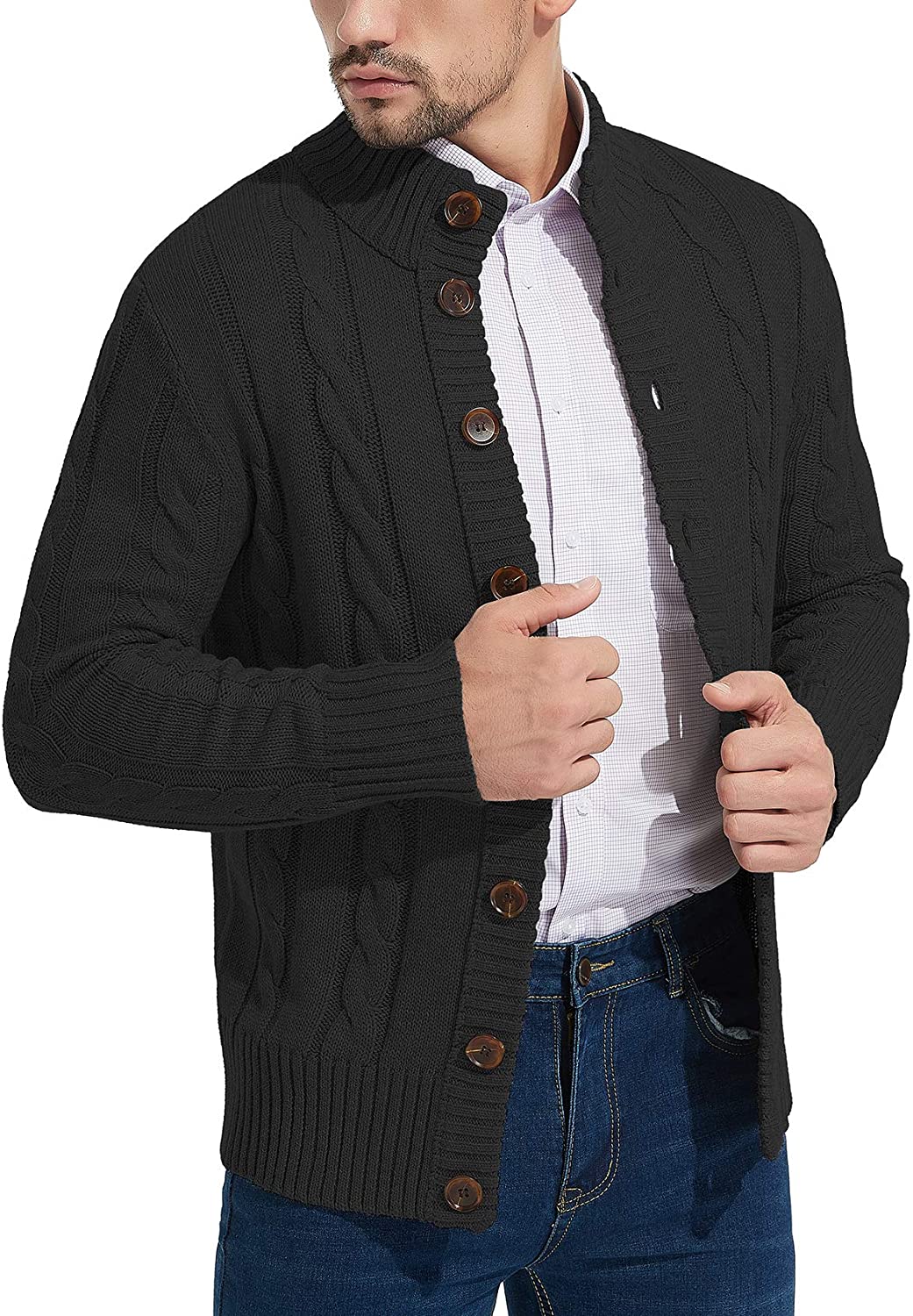 NITAGUT Mens Long Sleeve Stand Collar Cardigan Sweaters Button Down ...