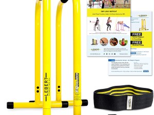 Lebert Fitness Dip Bar Stand - Original Equalizer Total Body Strengthener Pull Up Bar Home Gym Exercise Equipment Dipping Station - Hip Resistance Band, Workout Guide and Online Group - Yellow